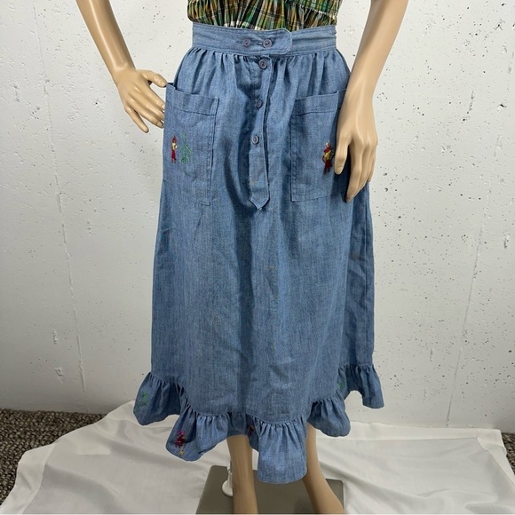 Vintage Handmade size Small Blue Embroidered Peasant MIDI Skirt - Picture 5 of 13